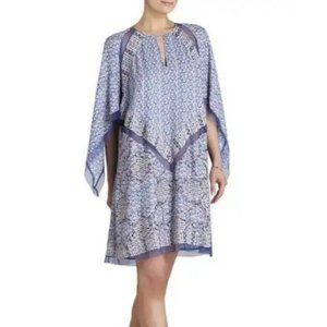 BCBG Bardot Printed Long Sleeve Dress S Blue Floral Lined Keyhole Pullover